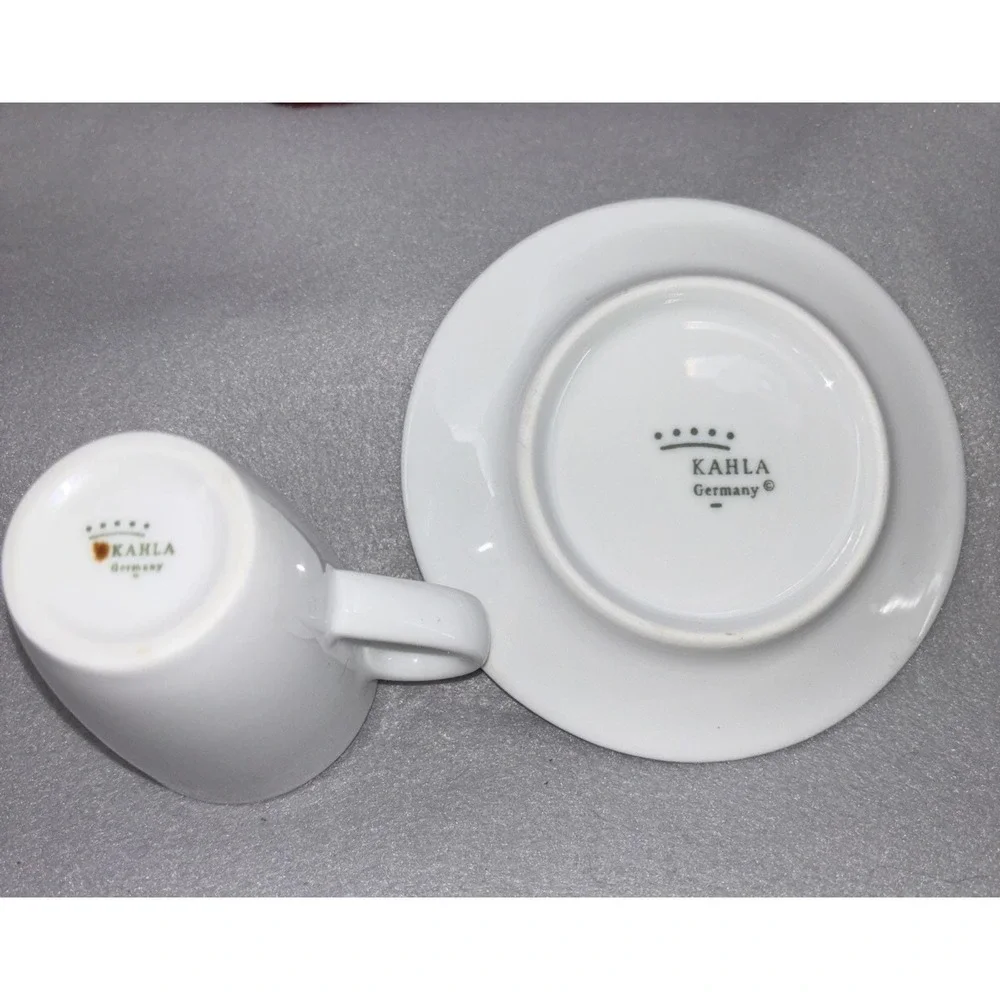 Kahla Germany  Demitasse Espresso Cups & Saucers Brown White Green 3‎ Sets EUC